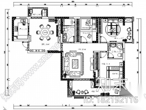 [武汉]高档浪漫欧式3室2厅全套CAD施工图（含效果图）cad施工图下载【ID:182192116】