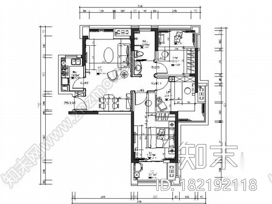 [湖北]英式田园风3室2厅室内设计CAD施工图（含效果图）cad施工图下载【ID:182192118】