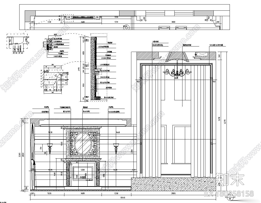 新古典风格300㎡独栋别墅住宅装修施工图cad施工图下载【ID:180358158】