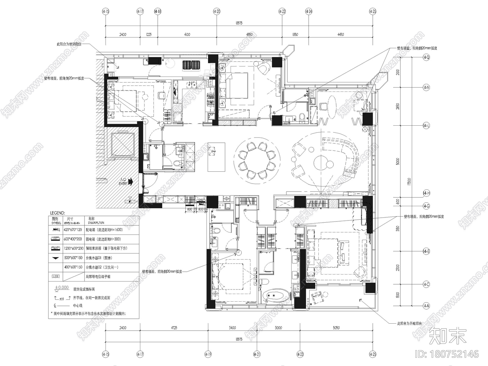 [上海]外滩283m²四居室大平层样板间施工图cad施工图下载【ID:180752146】