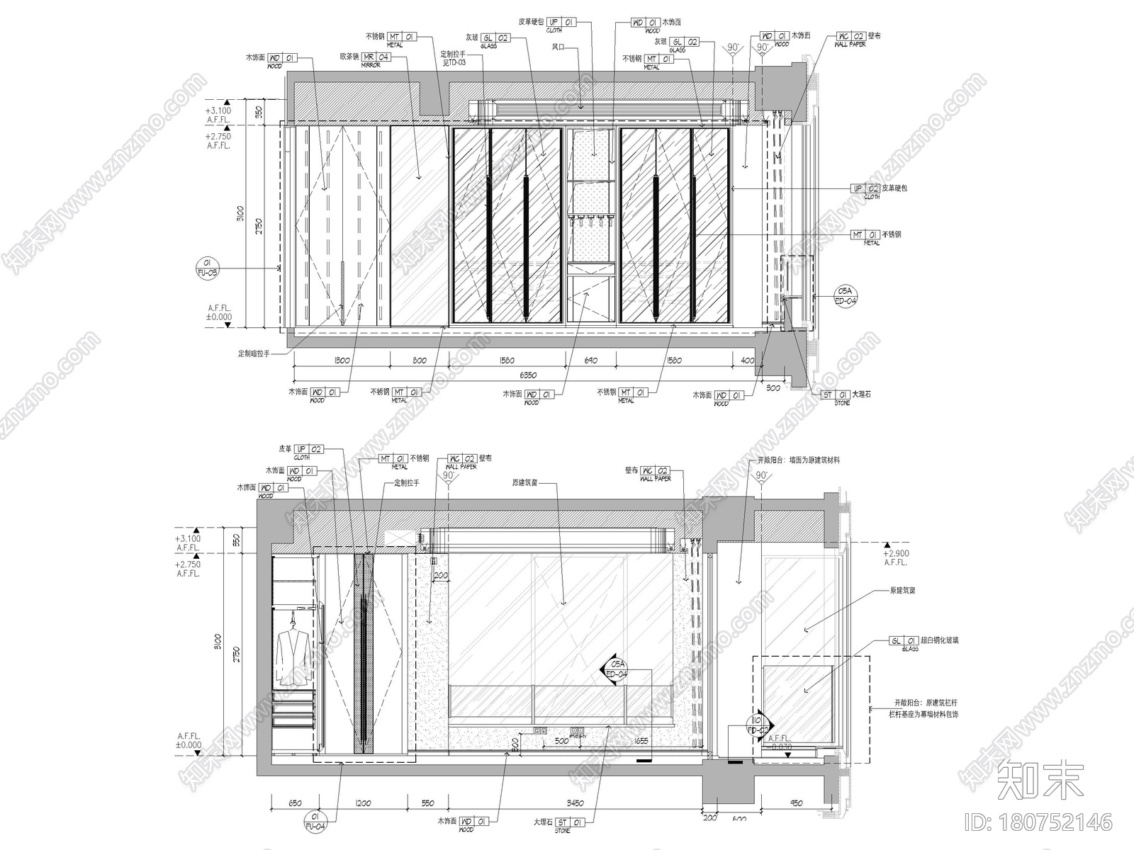 [上海]外滩283m²四居室大平层样板间施工图cad施工图下载【ID:180752146】