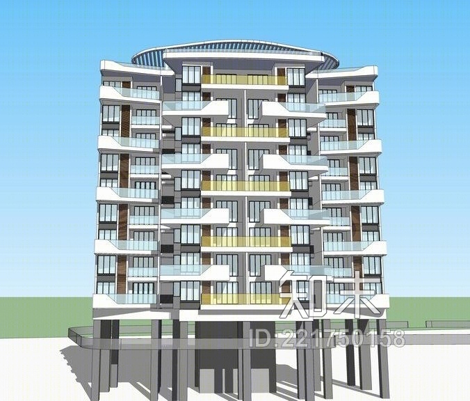 现代风格商住楼SU模型下载【ID:221750158】