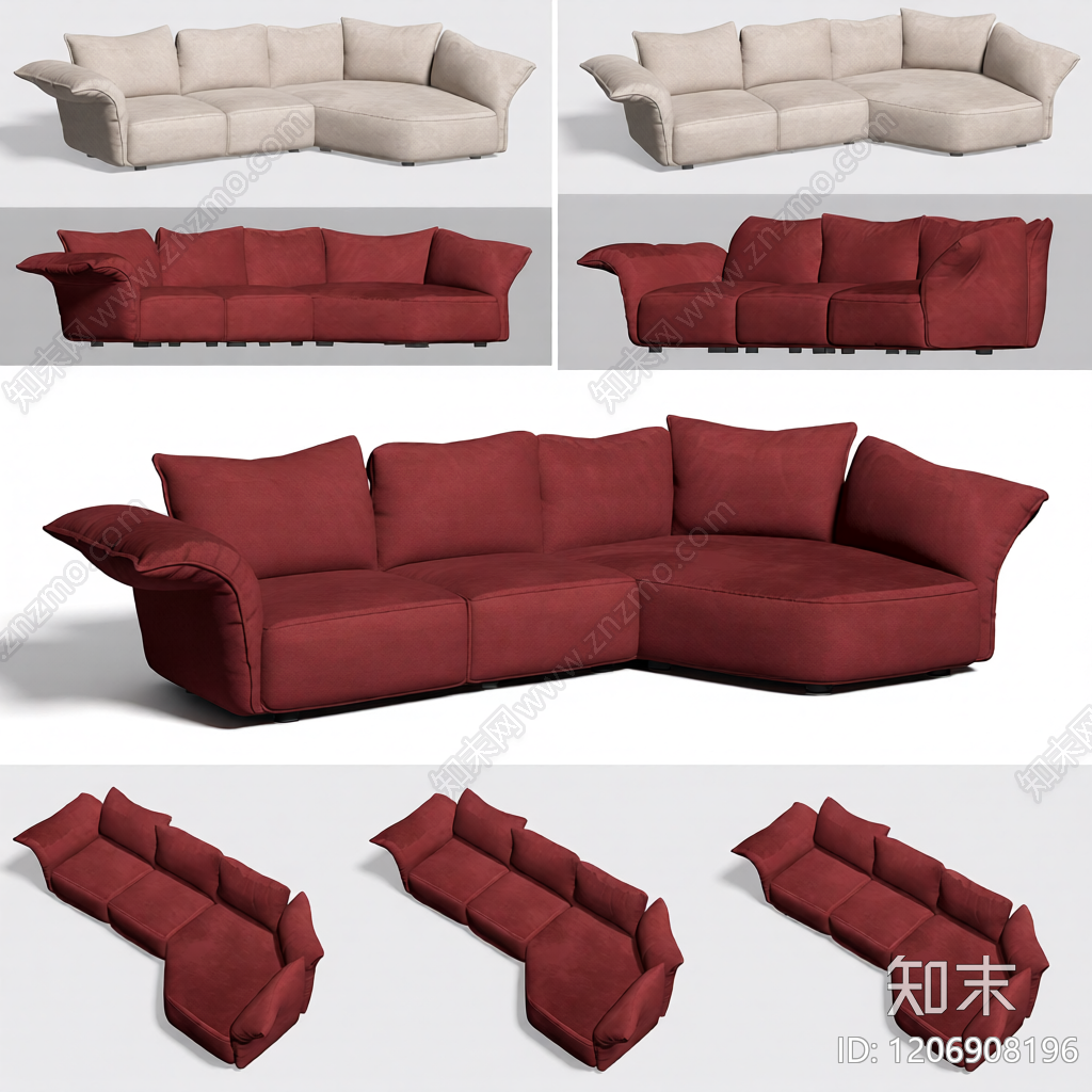 红色模块化沙发3D模型下载【ID:1206908196】