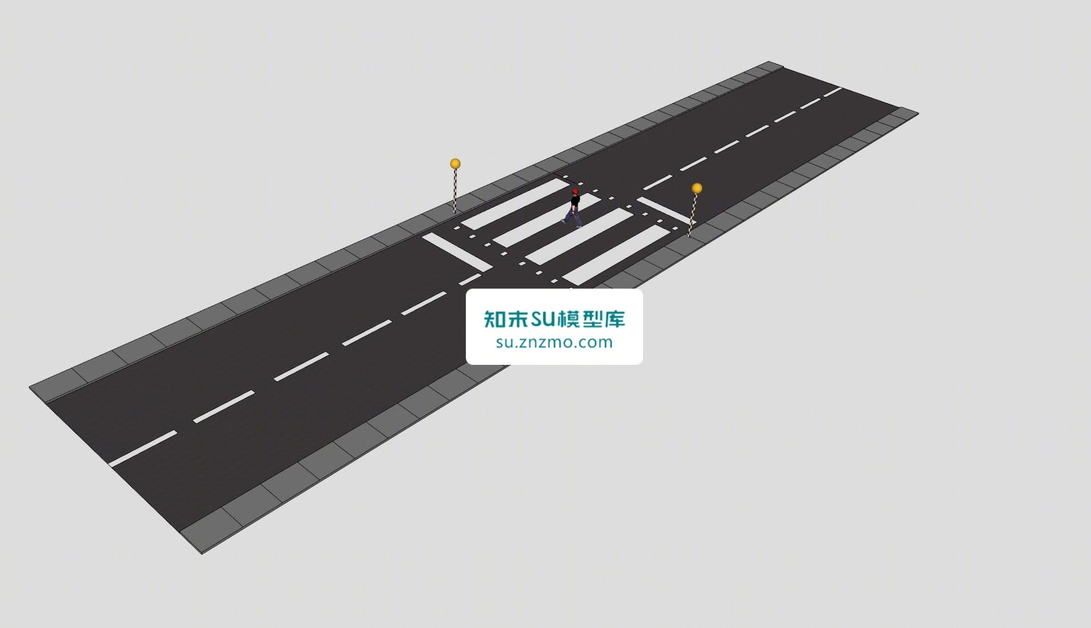 马路路面斑马线SU模型下载【ID:148482165】