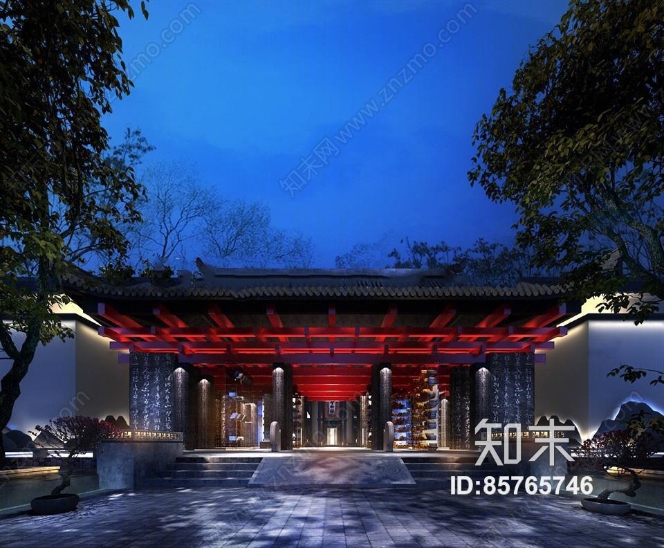 中式建筑外观下载3D模型下载【ID:85765746】