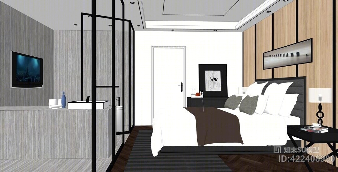 中式卧室设计SU模型下载【ID:422408980】