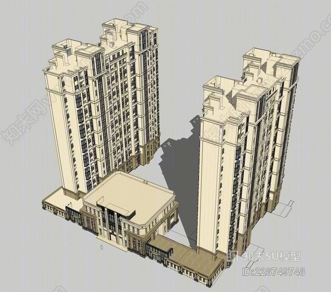 新古典高层住宅SU模型下载【ID:228749748】