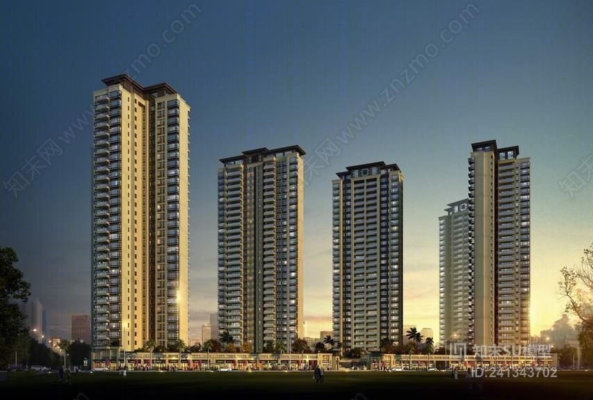 新亚洲风格高层住宅SU模型下载【ID:241343702】