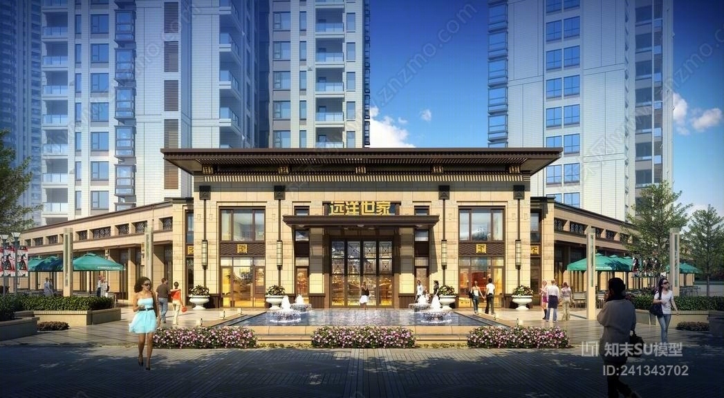 新亚洲风格高层住宅SU模型下载【ID:241343702】
