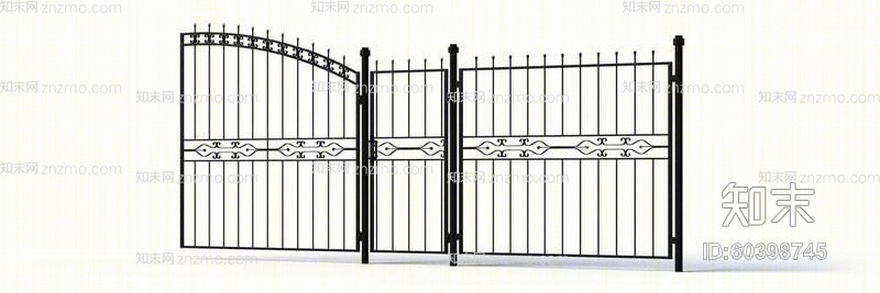 现代黑色铁艺平开门3D模型下载【ID:60398745】