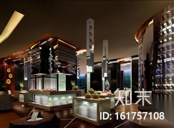 现代大厦酒店西餐厅室内施工图（含效果）cad施工图下载【ID:161757108】