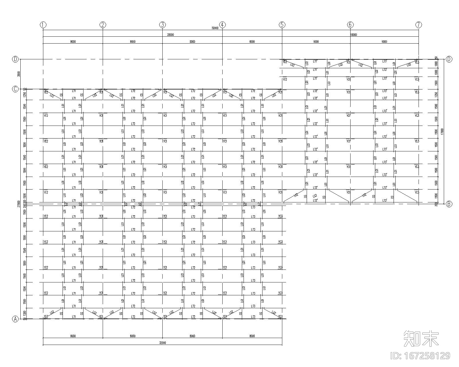 某27米L型平面钢结构厂房施工图（CAD）cad施工图下载【ID:167258129】