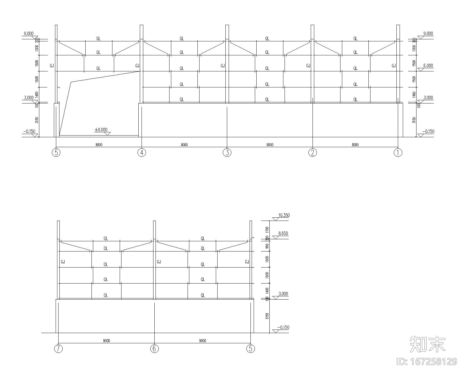 某27米L型平面钢结构厂房施工图（CAD）cad施工图下载【ID:167258129】