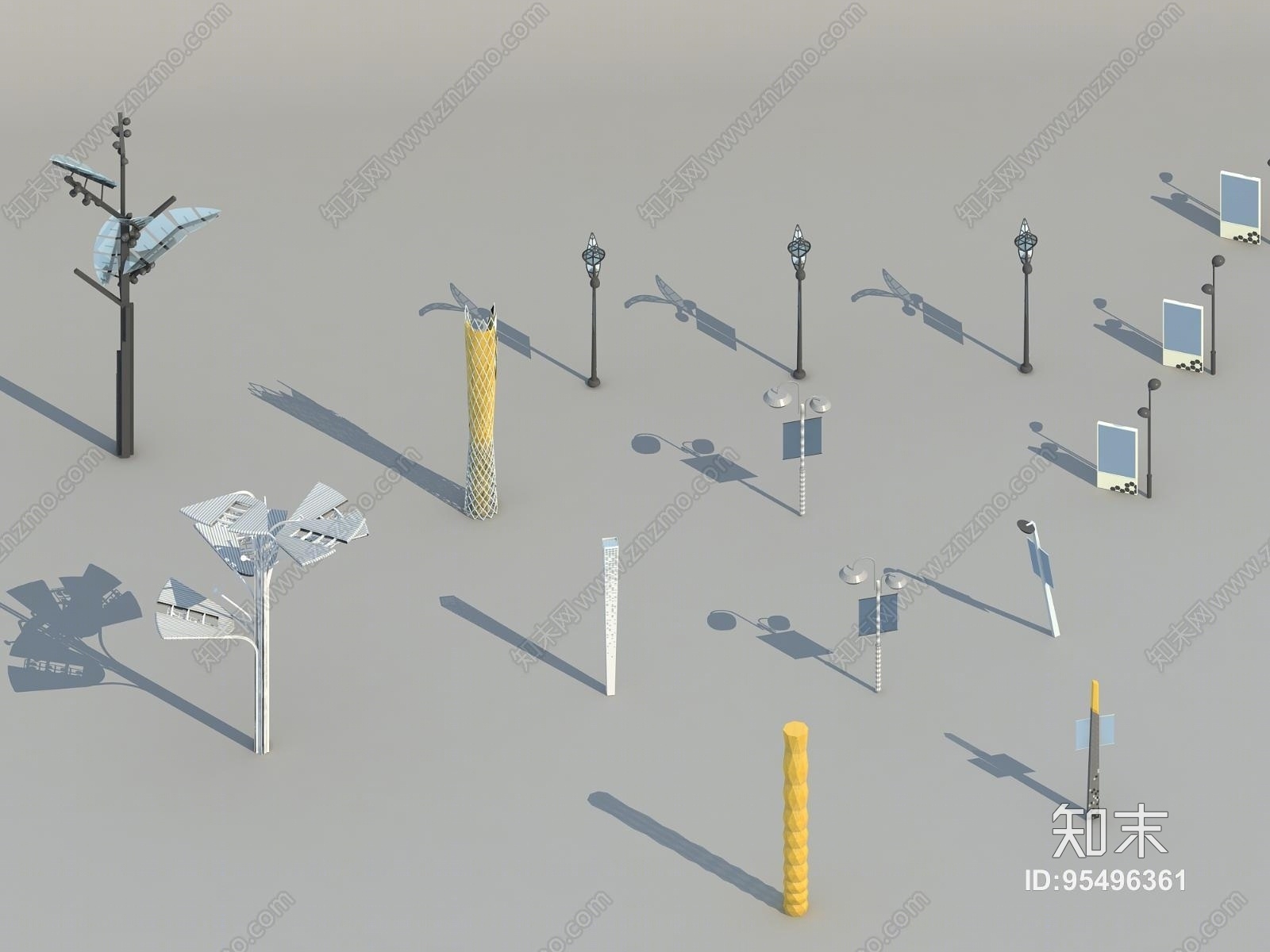 广场灯景观灯组合3D模型下载【ID:95496361】