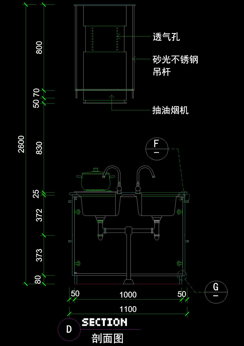 厨房立剖面cad素材cad施工图下载【ID:149620116】