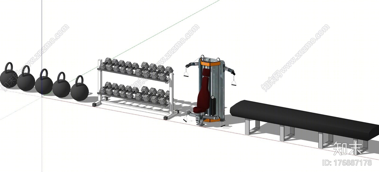 现代健身房健身器材SU模型下载【ID:176887178】
