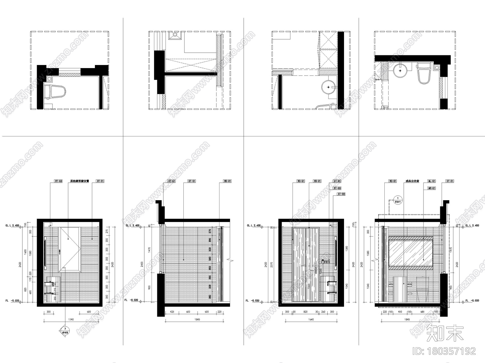 [宁波]182㎡现代三居室上叠别墅家装施工图施工图下载【ID:180357192】