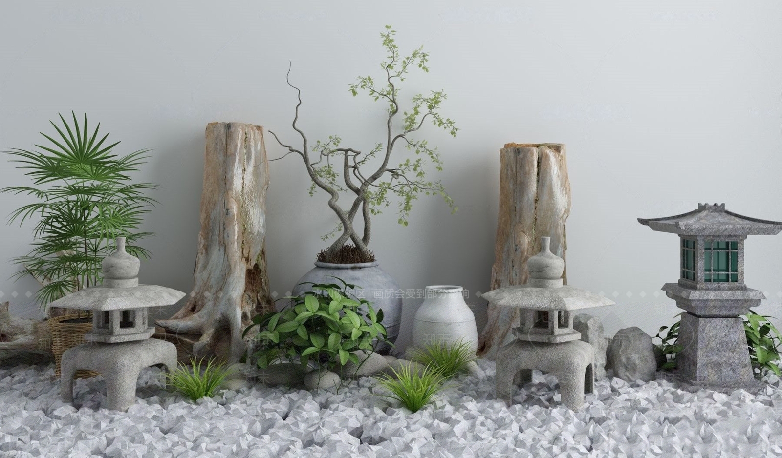 中式经典新中式绿植盆栽园艺小品国外下载3D模型下载【ID:171863056】