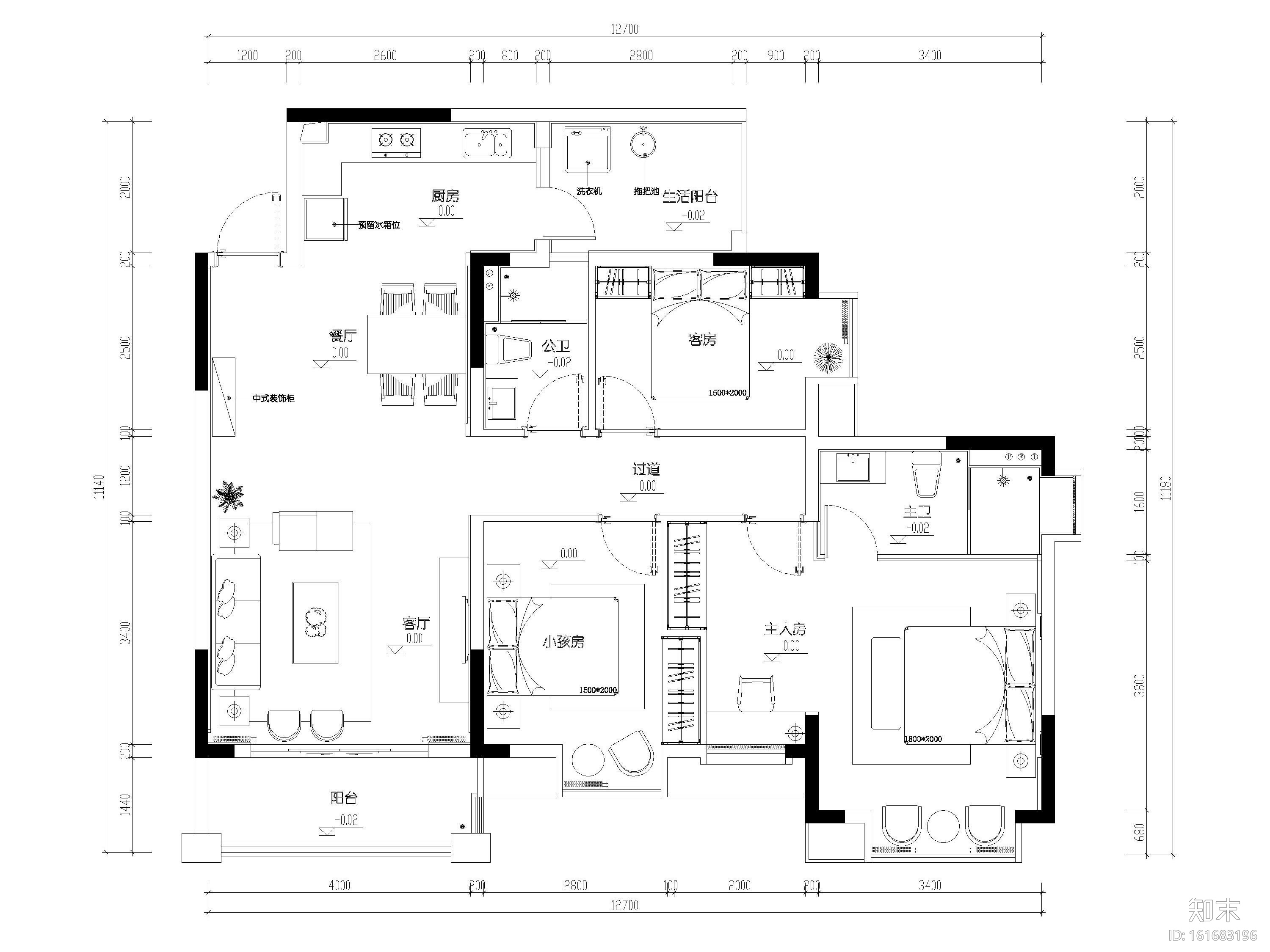 [广西]140㎡新中式三居样板房​施工图+实景施工图下载【ID:161683196】