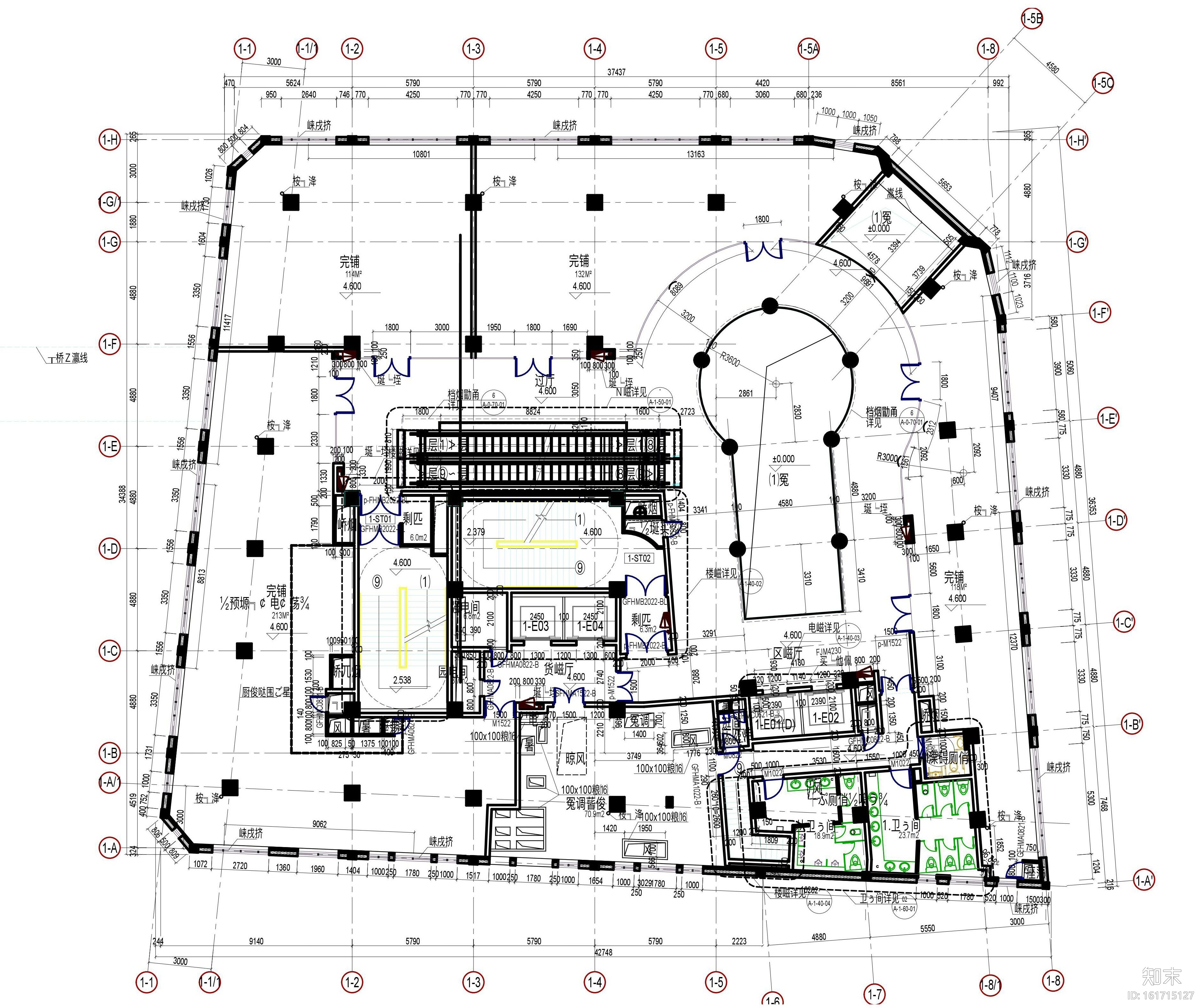 [上海]新百伦外滩中央广场店装饰设计施工图cad施工图下载【ID:161715124】