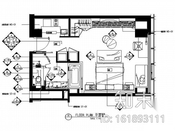 酒店式住宅公寓一居室内装修图施工图下载【ID:161893111】