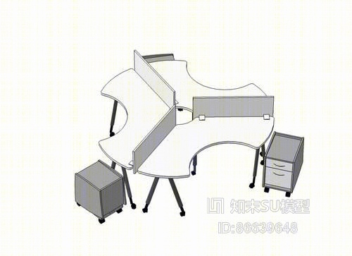 办公桌组合SU模型下载【ID:86639648】