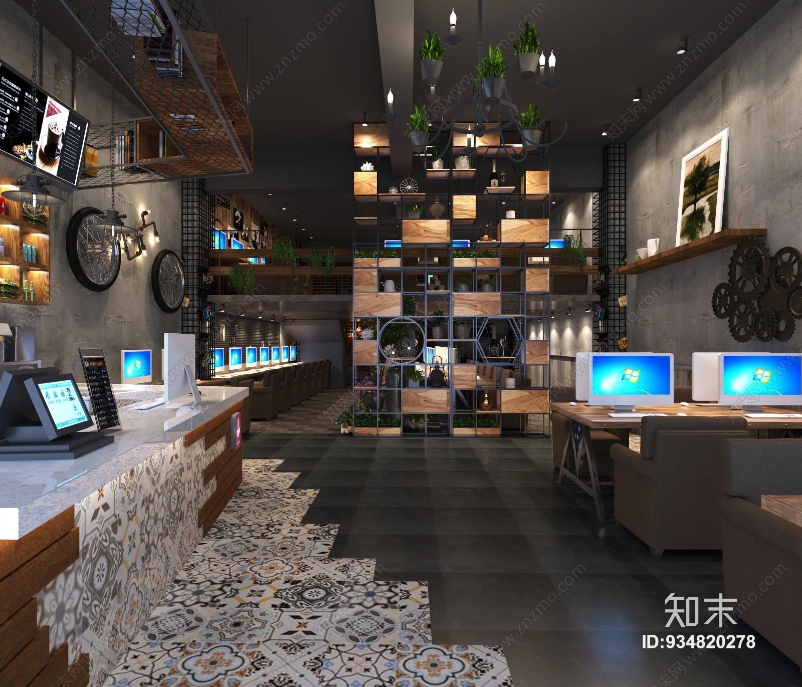 工业风网吧3D模型下载【ID:934820278】