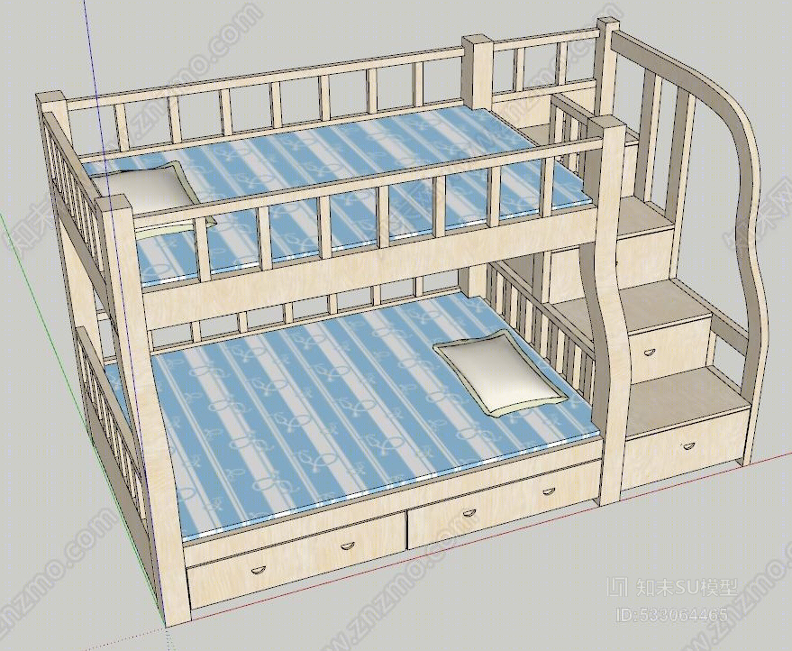 儿童房上下床加楼梯柜室外SU模型下载【ID:533064465】