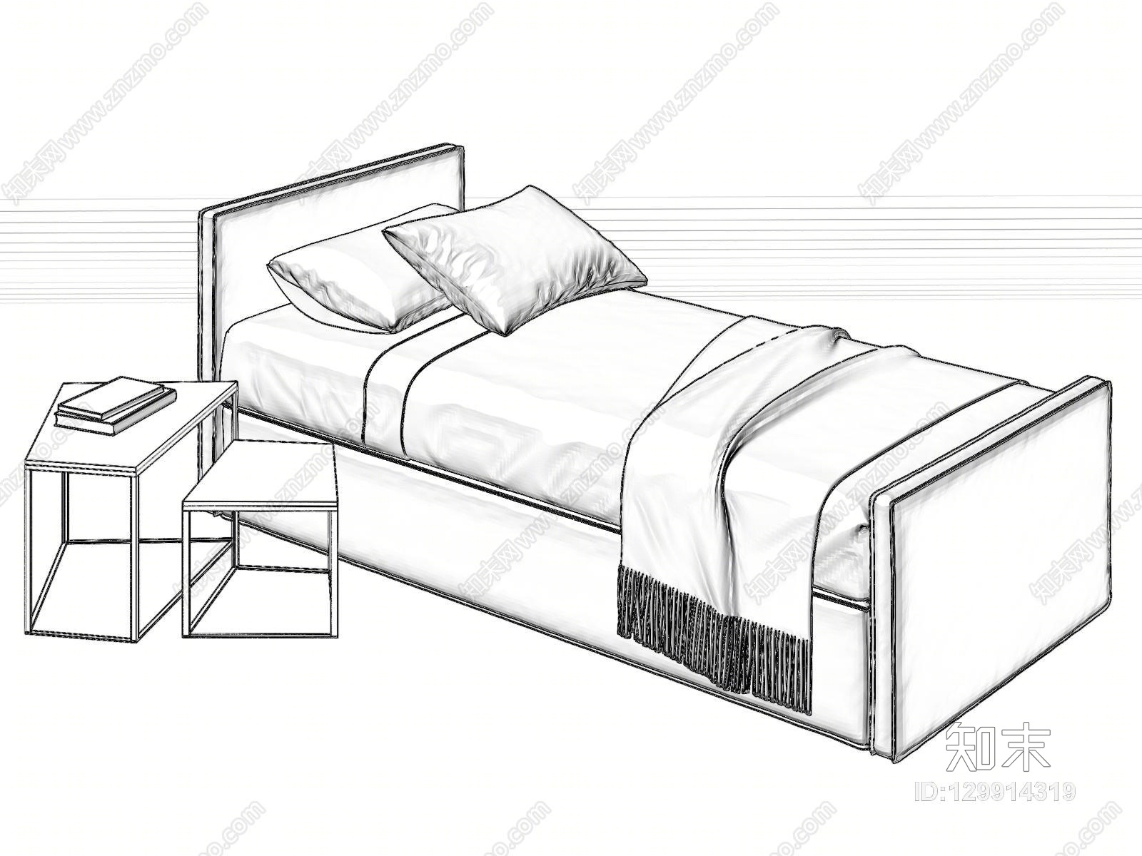现代单人沙发贵妃椅床组合3D模型下载【ID:129914319】