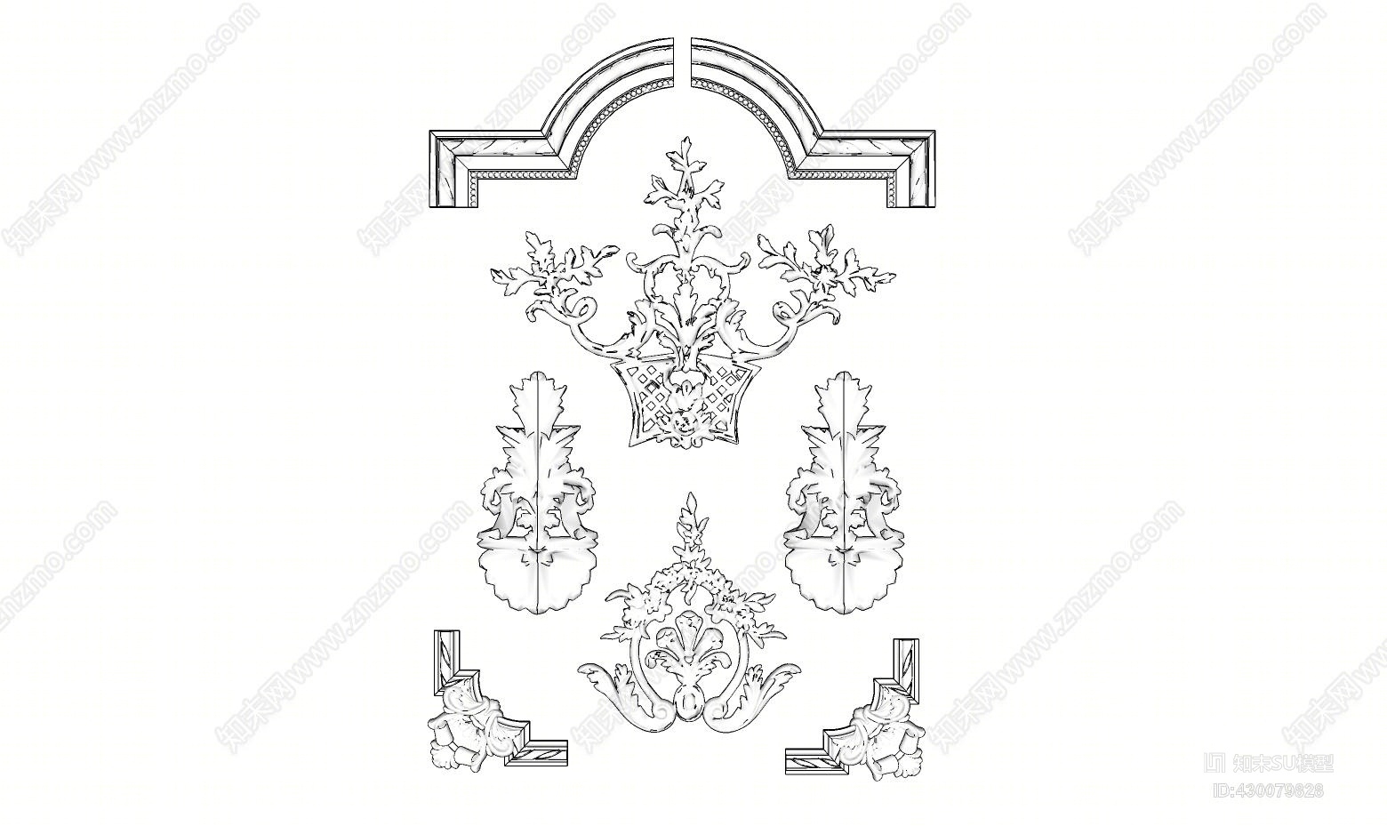 SU草图大师模型欧式雕花构件SU模型下载【ID:430079828】
