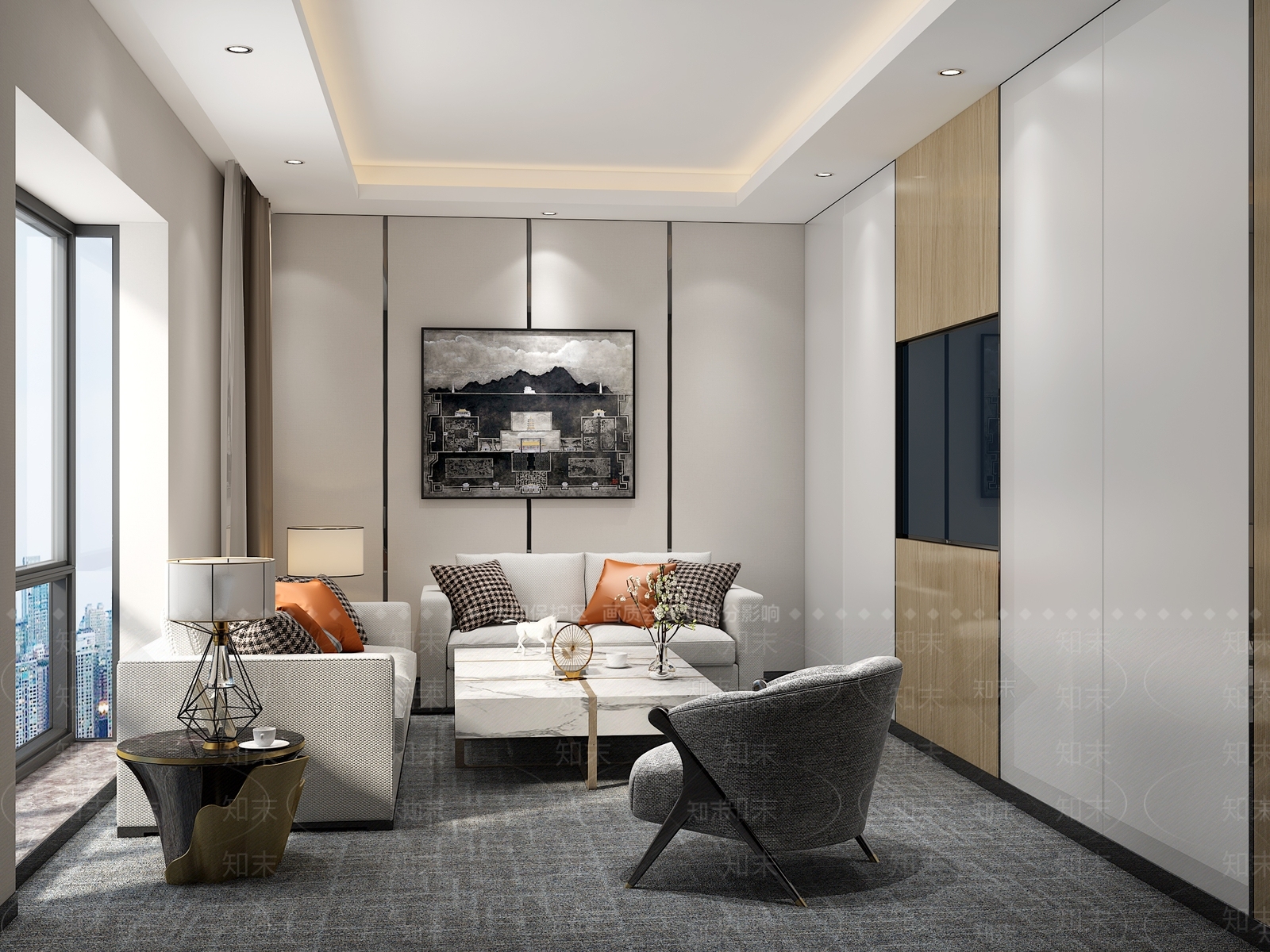 现代办公VIP接待室现代沙发茶几洽谈室3D模型下载【ID:832850065】