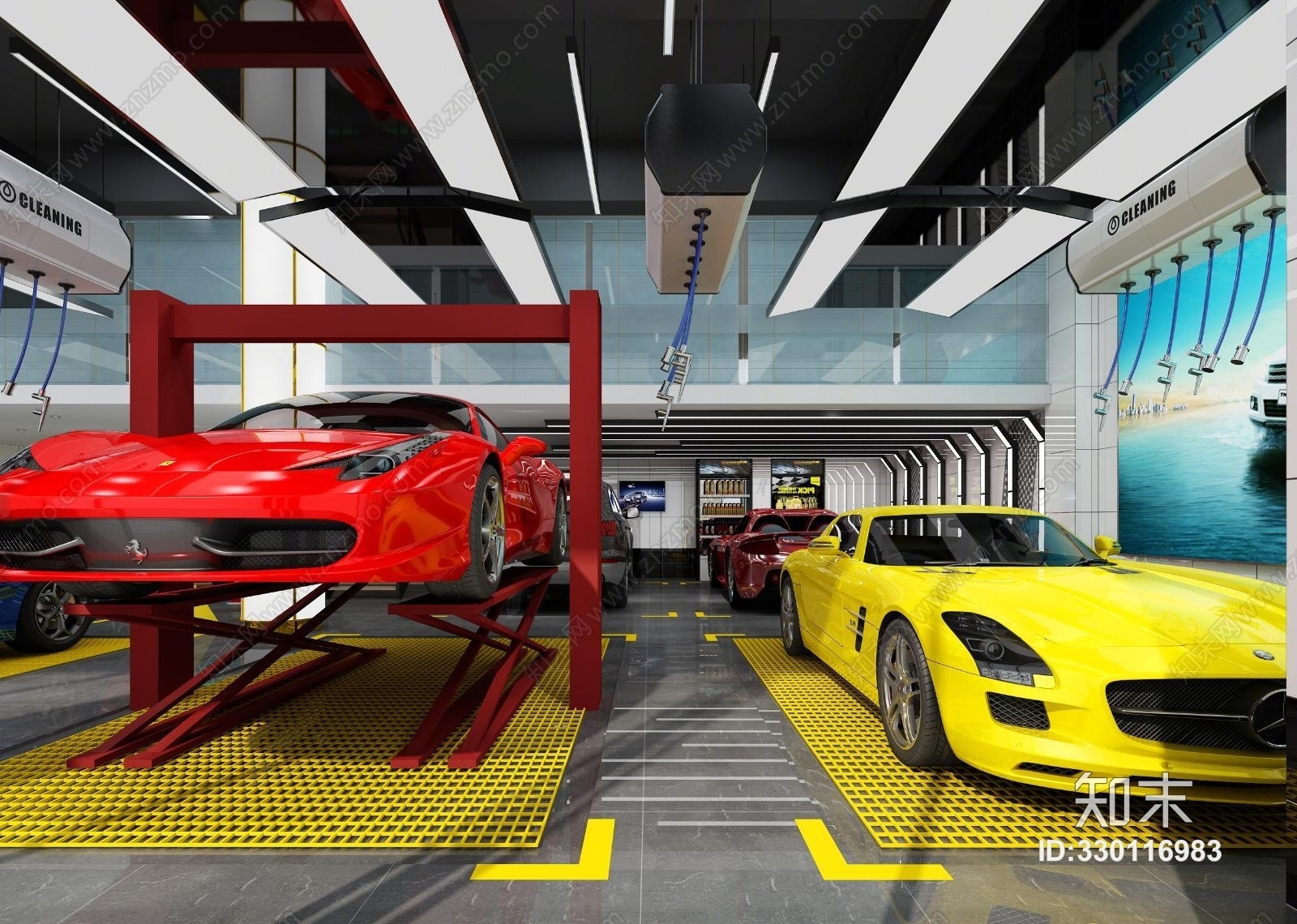 现代美容店汽车吊灯轮胎3D模型下载【ID:330116983】