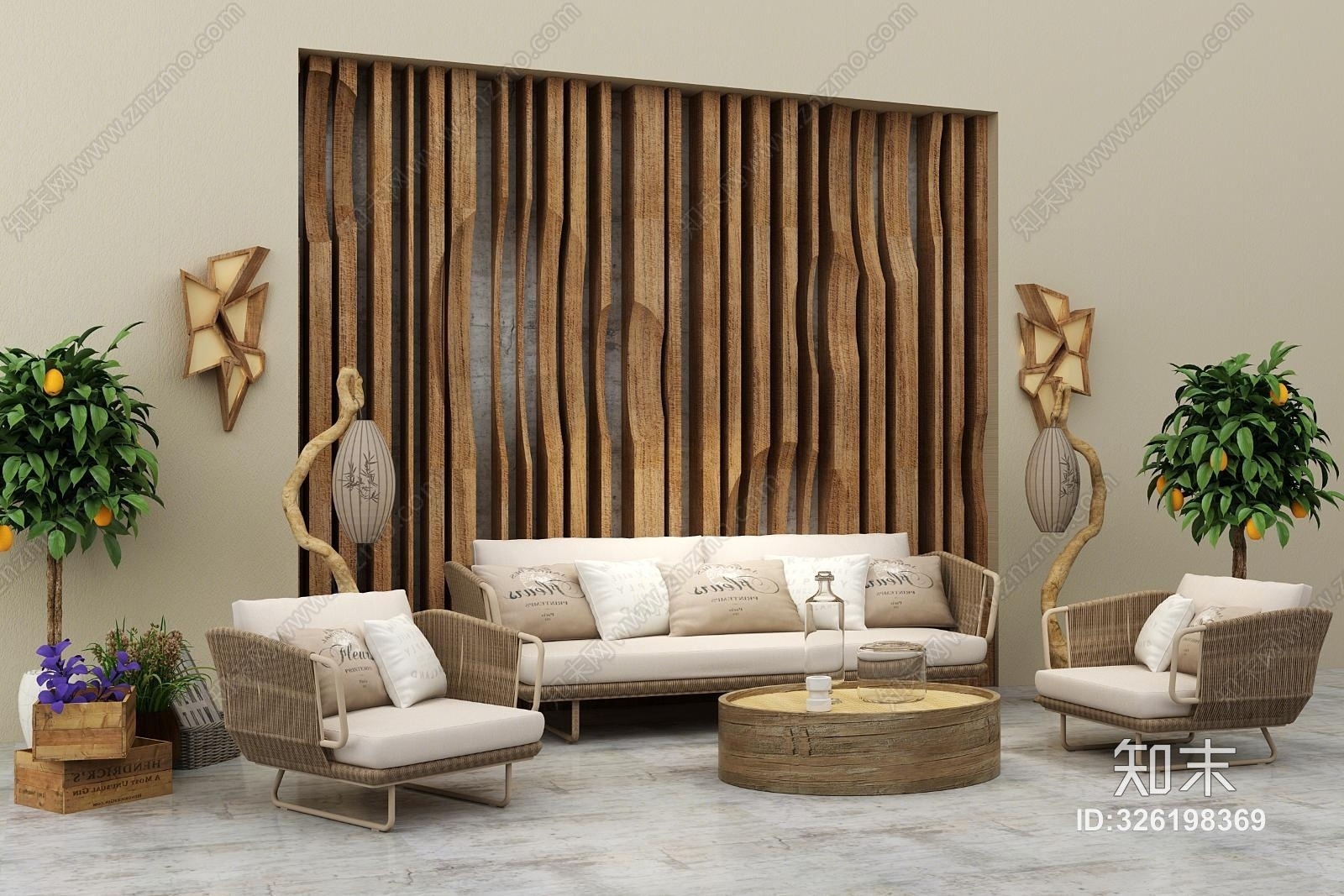 现代民宿藤编沙发3D模型下载【ID:326198369】