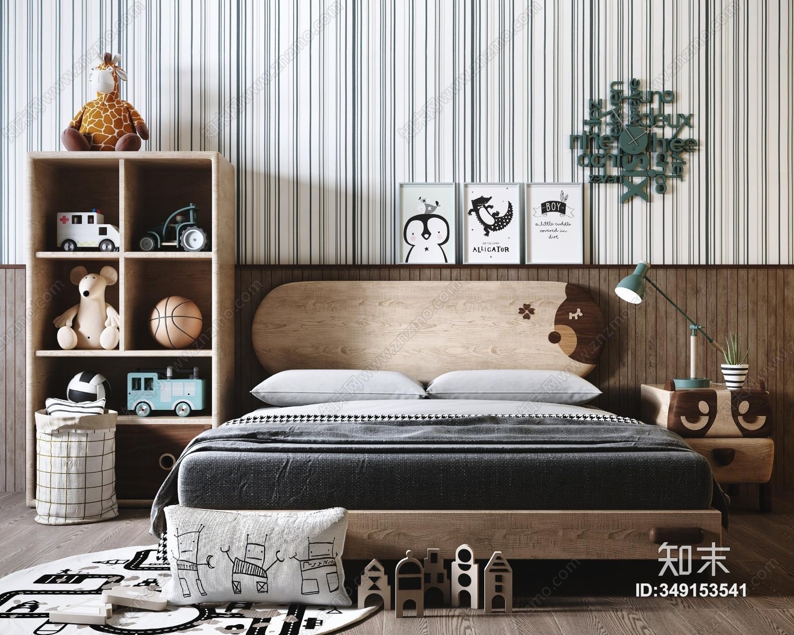 北欧床具组合3D模型下载【ID:349153541】