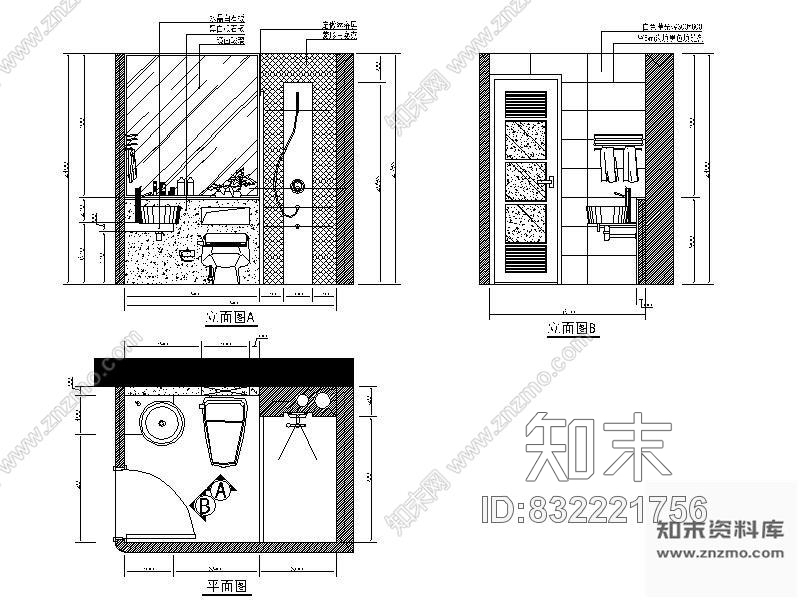 图块/节点卫生间立面图cad施工图下载【ID:832221756】