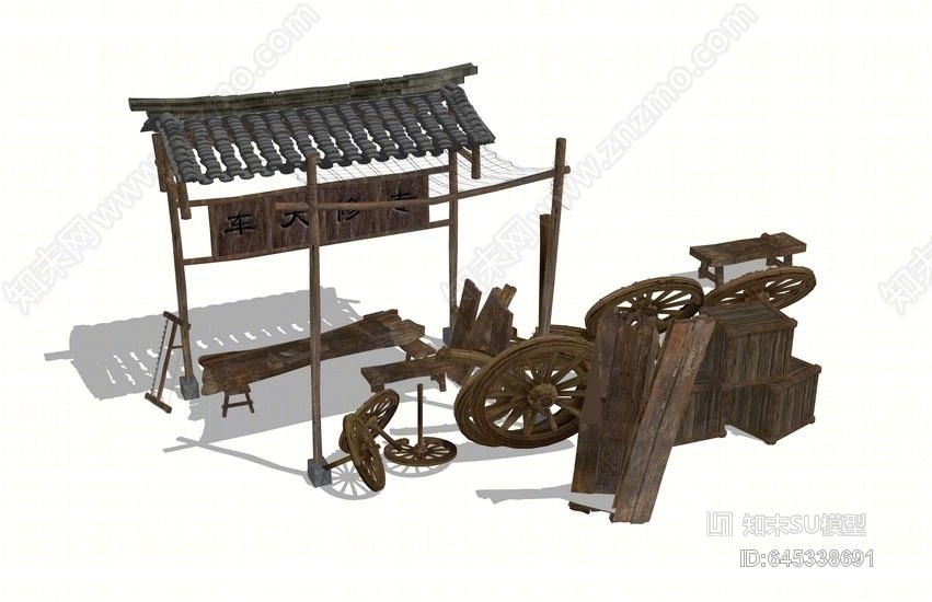 古代摊位小品组合SU模型下载【ID:645338691】
