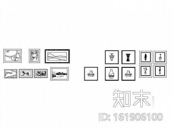 室内装饰画CAD图块下载cad施工图下载【ID:161906100】