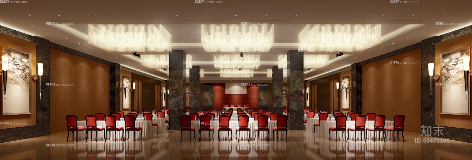 欧式简约酒店会议厅3D模型下载【ID:50470300】