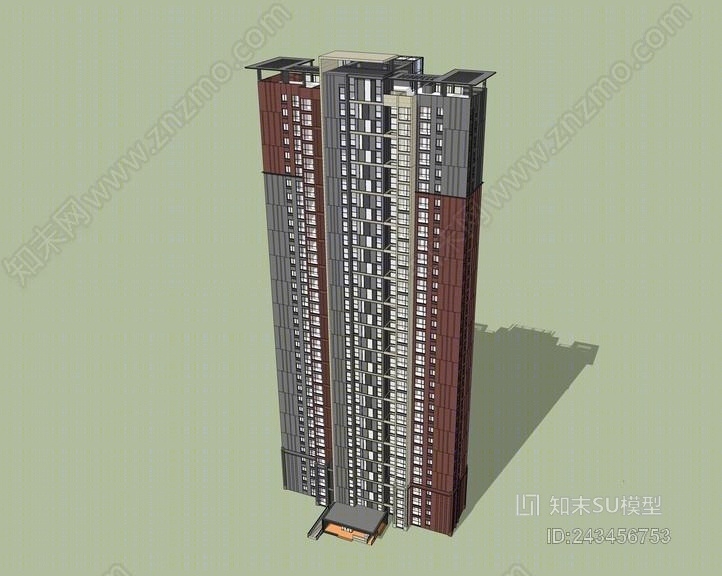 现代高层住宅SU模型下载【ID:243456753】