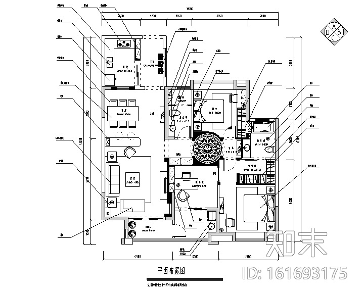 美式田园风三居室住宅设计施工图（附效果图）施工图下载【ID:161693175】