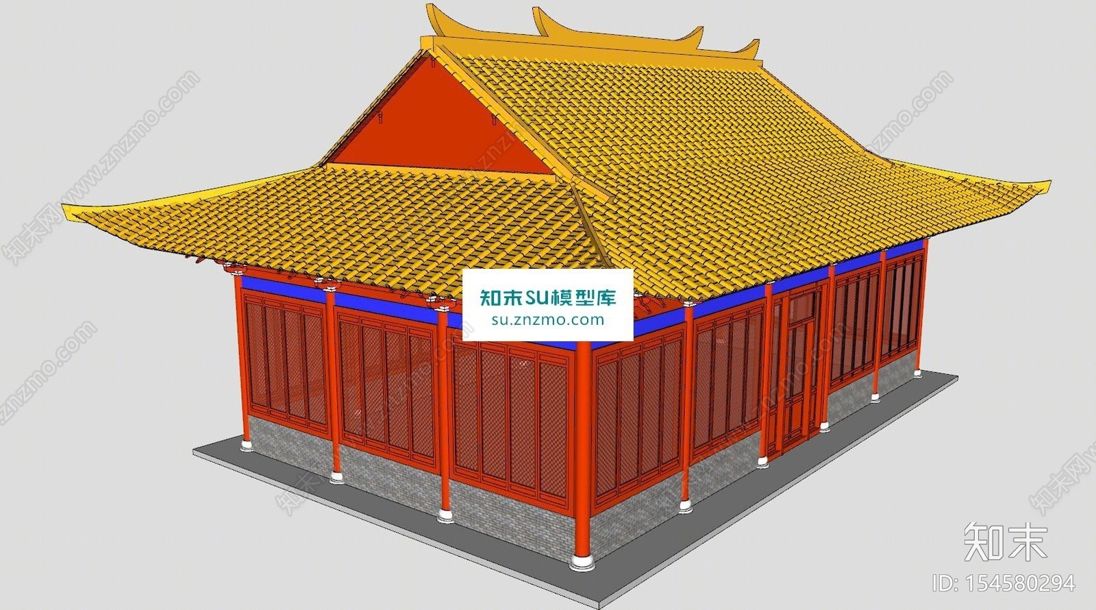 中式建筑大殿SU模型下载【ID:154580294】
