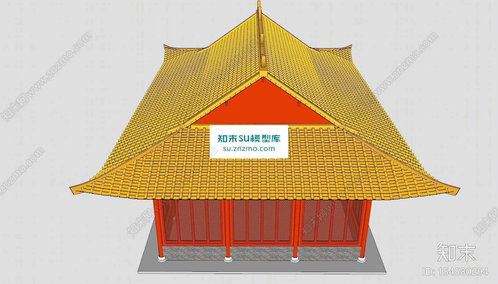 中式建筑大殿SU模型下载【ID:154580294】