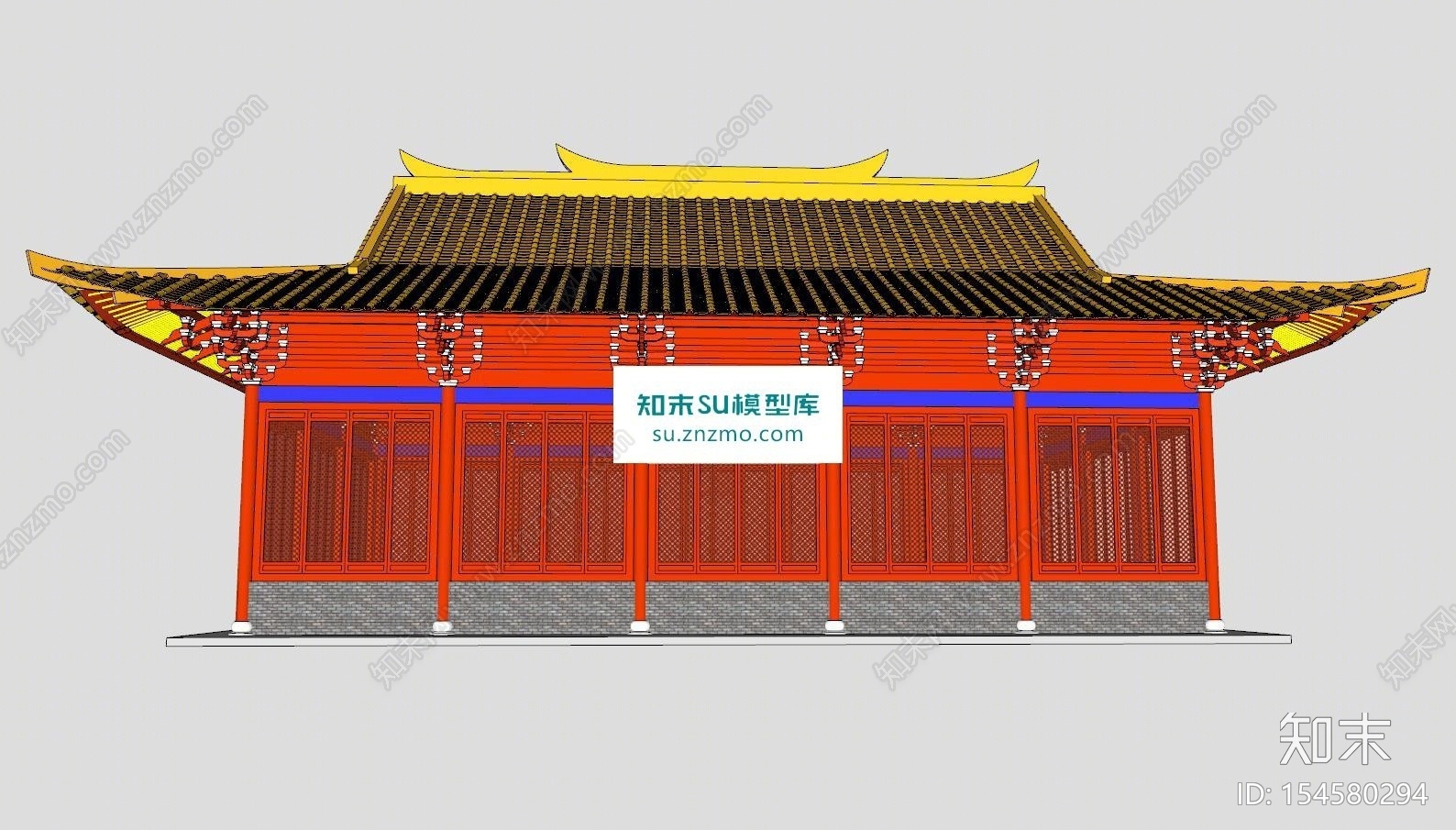 中式建筑大殿SU模型下载【ID:154580294】