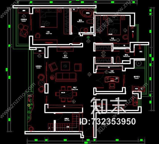 田园(三房)施工图cad施工图下载【ID:732353950】