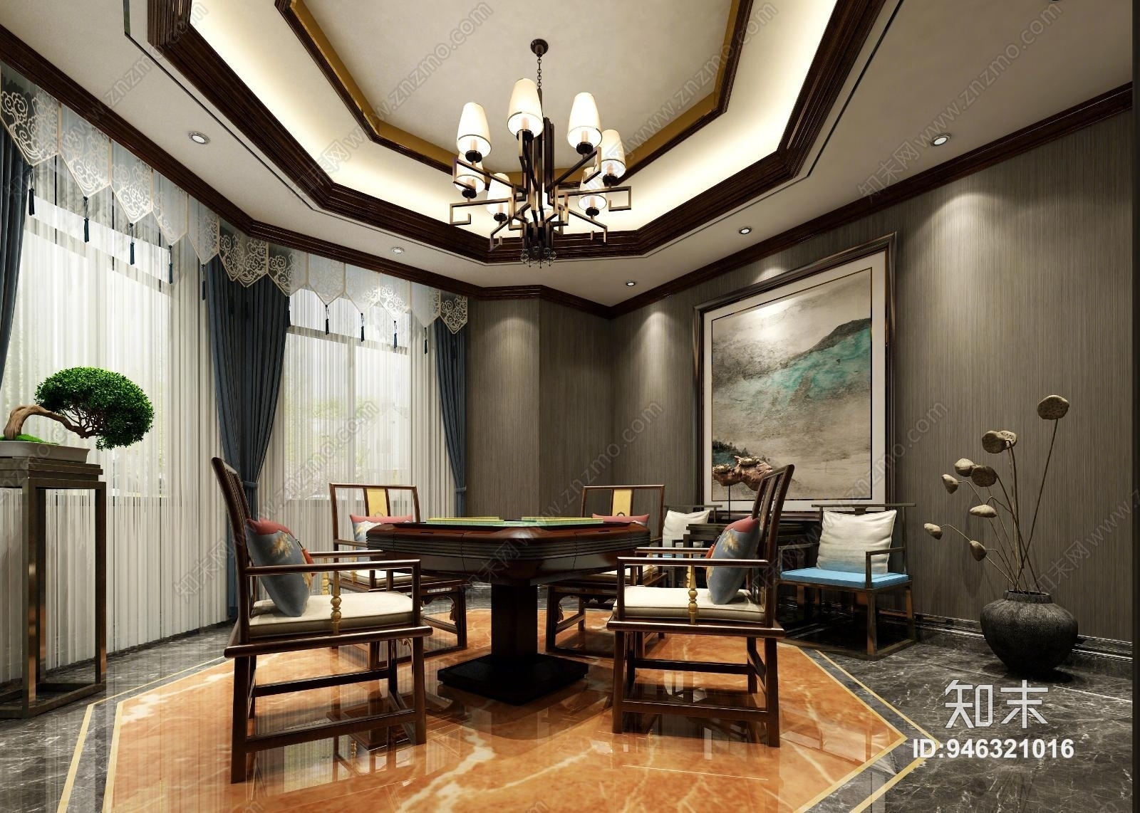 新中式棋牌室3D模型下载【ID:946321016】