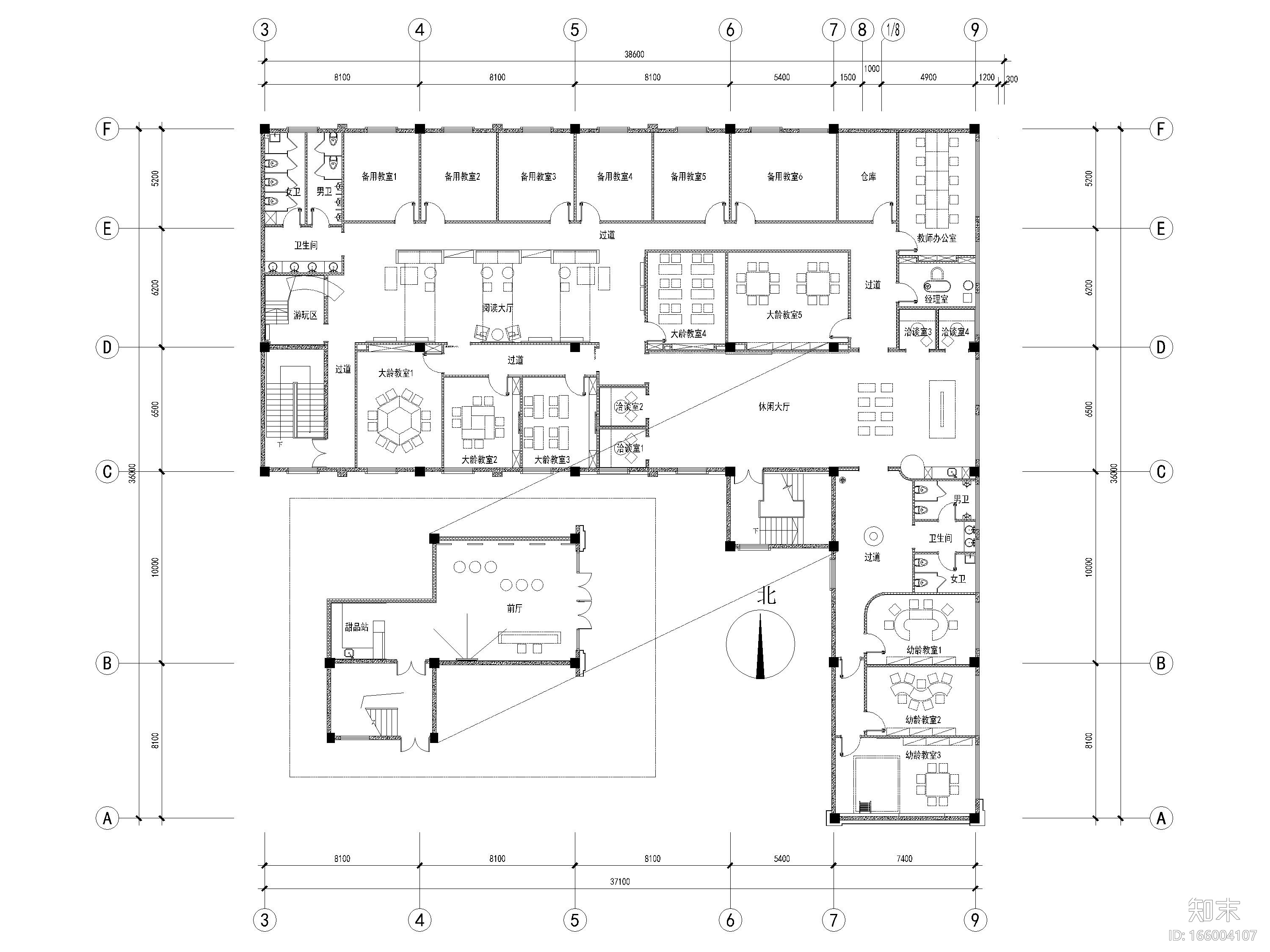 [江苏]800㎡英语培训中心室内装饰施工图cad施工图下载【ID:166004107】