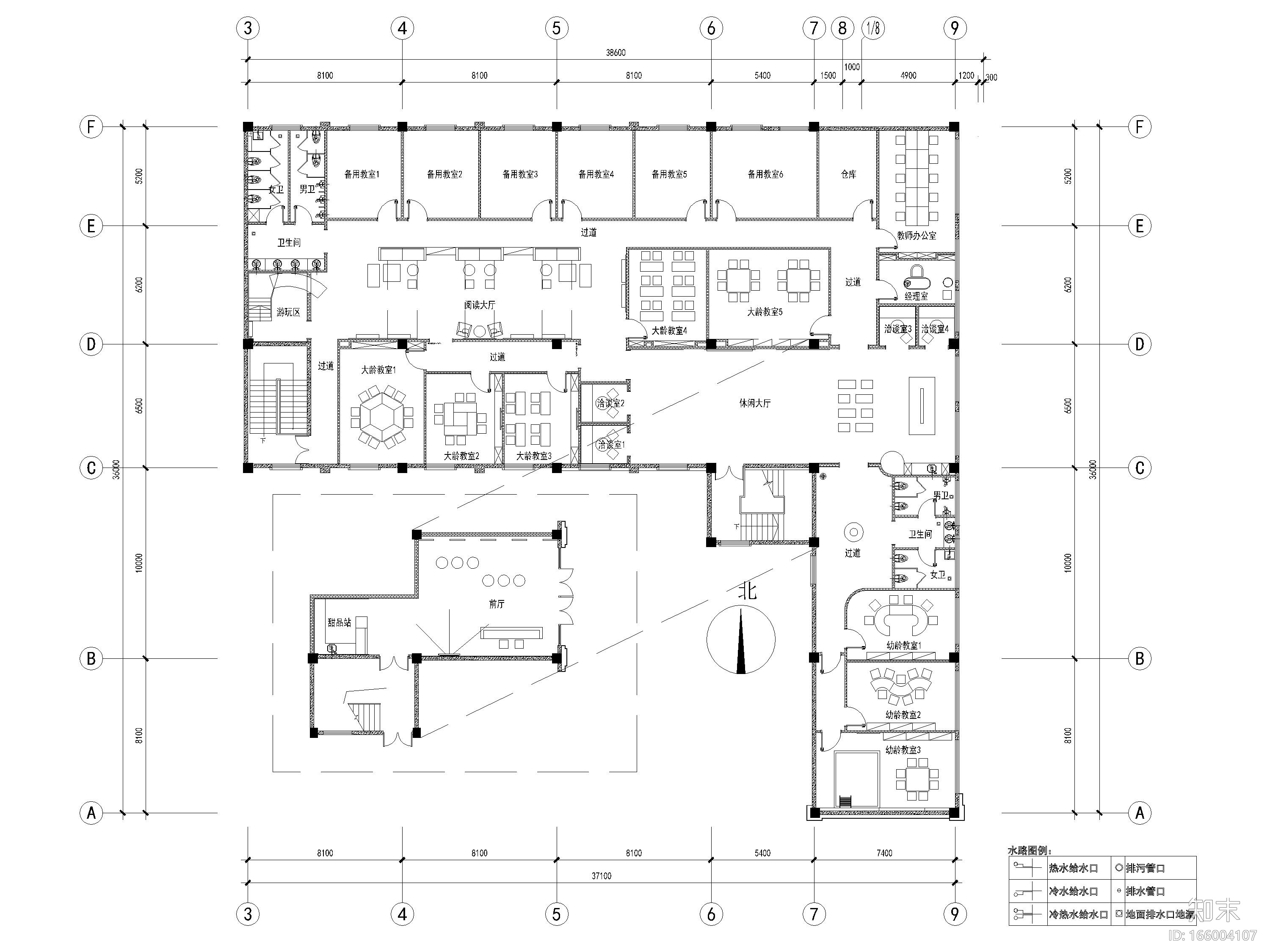 [江苏]800㎡英语培训中心室内装饰施工图cad施工图下载【ID:166004107】