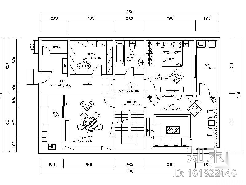 [山东]别墅一层设计图（含效果）施工图下载【ID:161822146】