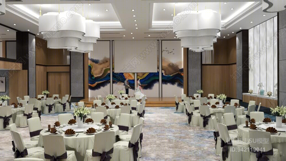 宴会厅SU模型下载【ID:942119041】