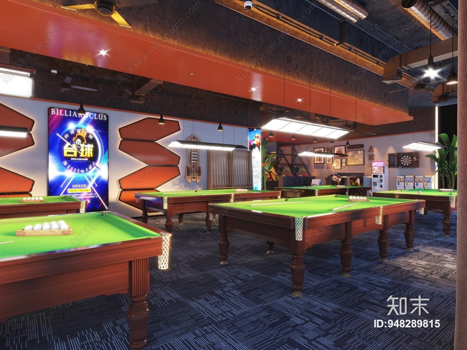 工业风台球室3D模型下载【ID:948289815】